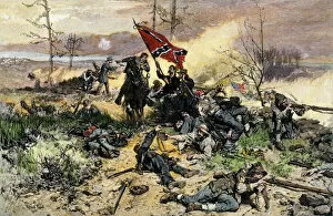 Battle Flag Collection: Confederates holding ground in a Civil War battle
