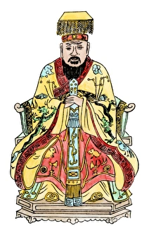 Asia Prints: Confucius. Hand-colored woodcut of a 19th-century illustration