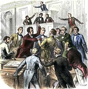 L Aw Collection: US Congressmen fighting over an issue, early 1800s
