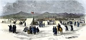 Rockies Gallery: Construction of Fort Bridger, Wyoming, 1850s