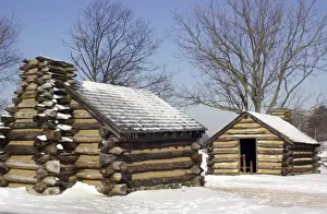 Continental Army soldiers cabins reconstructed at Valley Forge winter camp
