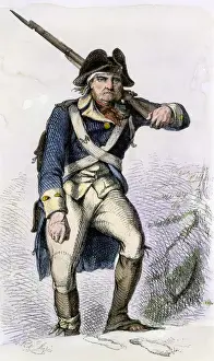 Rags Prints: Continental soldier in shabby clothing in the snow at Valley Forge winter camp