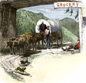 Covered wagon entering Kentucky through Cumberland Gap