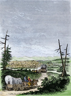Pioneer Prints: Covered wagons coming into Santa Fe