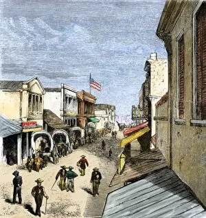 San Antonio Gallery: Covered wagons in San Antonio, Texas, 1870s