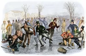 Country Side Gallery: A crowded Boston skating pond, 1800s
