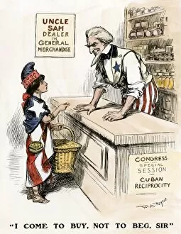 Political Cartoon Gallery: Cuba becoming a market for US goods, 1903