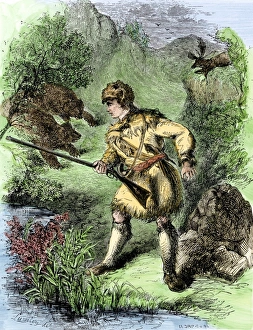 Davy Crockett facing grizzly bears