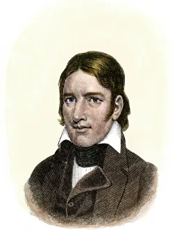 Davy Crockett. Hand-colored woodcut of a 19th-century illustration