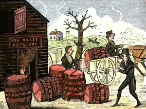 Liquor Gallery: Deacon Giless Distillery temperance cartoon, 1830s