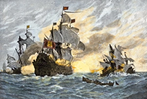 Destruction of John Smiths ship by the Spanish