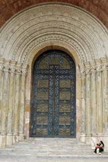 Latin American Prints: Door of the new cathedral in the Spanish colonial city of Cuenca