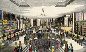 Fashionable Gallery: Dry-goods sales room in Boston, 1850s