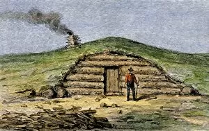 North Dakota Collection: Dugout home covered with prairie sod