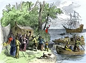 Dutch Collection: Dutch settlers arriving in New Amsterdam