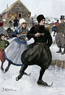 Woman Collection: Dutch skaters on the Zuider Zee, 1800s