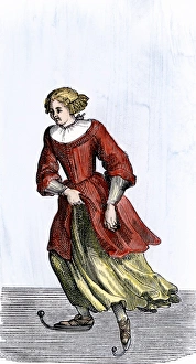 Leisure Prints: Dutch woman skating, 1600s