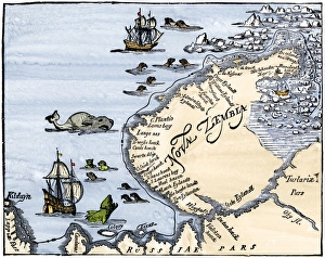 North Sea Prints: Early map showing Nova Zembla off the Arctic coast of Russia