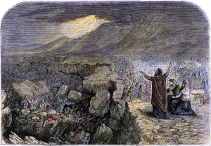 Holy Land Prints: Earthquake swallowing the wicked Hebrew people who have not heeded Moses