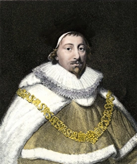 Edward Coke. Hand-colored engraving of a contemporary portrait