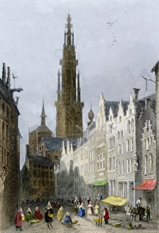 World Places:historical View Prints: Egg-market day in Antwerp, Belgium