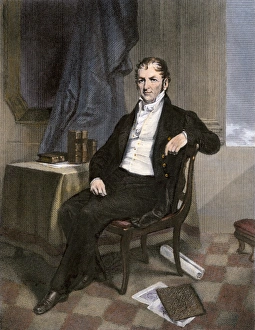 Inventor Prints: Eli Whitney. Hand-colored engraving of a painting