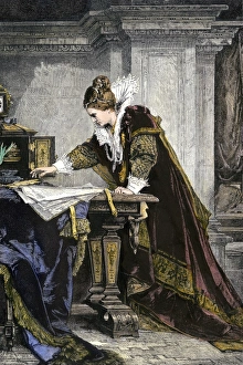Elizabeth I signing the death warrant to execute Mary