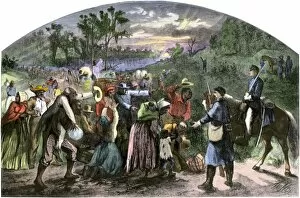 Abolition Collection: Emancipated slaves fleeing to Union-held soil, 1863