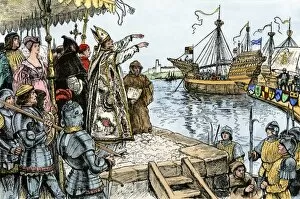 Medieval Collection: English fleet sailing for France, Hundred Years War