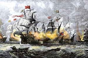 North Sea Prints: English warship Vanguard attacking the Spanish Armada