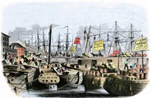 1850s Collection: Erie Canal boats at their New York City dock