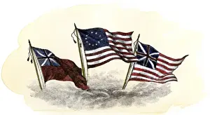 Flag Prints: Evolution of the United States flag from red British ensign (left)