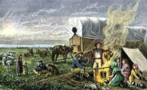 Food Prints: Families camped beside their covered wagons on the prairie