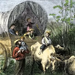 Oxen Collection: Family in a covered wgon