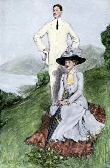 Courtship Gallery: Fashionable couple outdoors, early 1900s