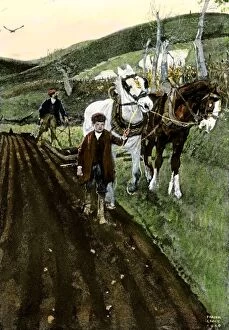 Farming:agriculture Collection: Father and son plowing a field