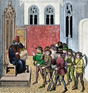 15th Century Gallery: Feudal lord instructing peasant workers