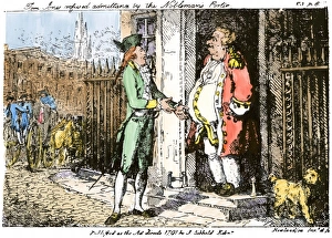 Fiction Prints: Fieldings Tom Jones refused admittance by the noblemans porter