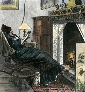 Fireside reading, 1800s