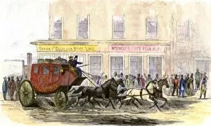 Kansas Gallery: First Butterfields Overland stagecoach, Atchison, Kansas, 1866