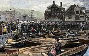 Dock Gallery: Fish market at a Norwegian port, 1880s