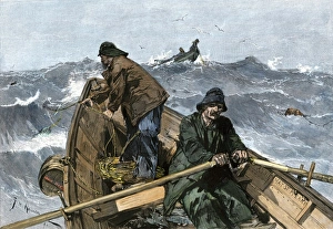 Atlantic Ocean Prints: Fishermen in a dory on the Grand Banks off Newfoundland