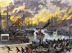 Disaster Gallery: Flames reaching the waterfront, Chicago Fire, 1871