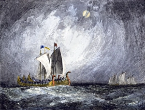 North Sea Prints: Fleet of Viking ships at sea