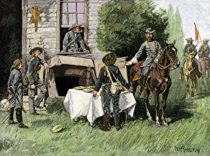 Kentucky Prints: Foraging Confederate soldiers taking homemade pies from a farmhouse during