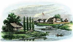 US places:historical views Collection: Fort Dearborn on the Chicago River, 1812