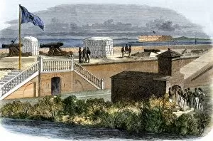 South Carolina Gallery: Fort Moultrie ready to fire on Fort Sumter, 1861