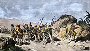 New Spain Prints: Francisco Pizarro draws a line in the sand in Panama daring his men to follow