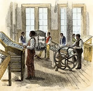 Former Slave Collection: Freedmen in printing class at Hampton Institute, Virginia, 1870s