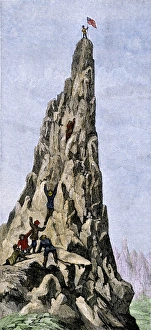 Colorado Prints: Fremont expedition raising the American flag on the Rockies